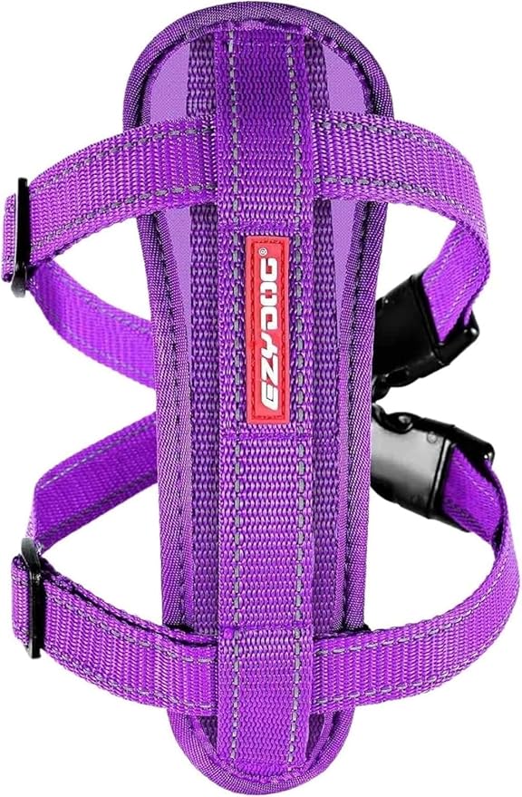 EzyDog Chest Plate No Pull Dog Harness – Escape Proof Harness with Reflective Stitching and Comfort Padding for Easy Walks, Training & Control - Car Restraint Included (Large, Purple)