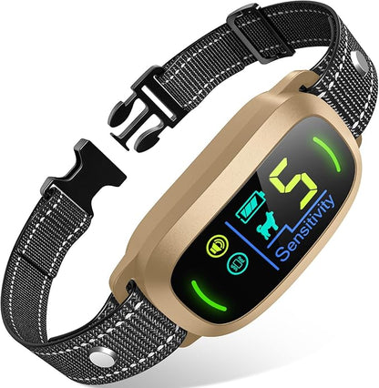 FAFAFROG Dog Bark Collar for Large Medium Small Dogs, Rechargeable Smart Bark Collar, Anti Barking Training Collar with 5 Adjustable Sensitivity Beep Vibration (Gold)