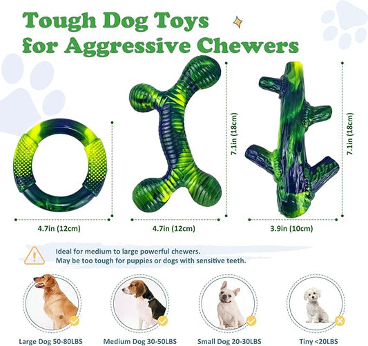 Furdog 3 Pack Dog Toys for Aggressive Chewers Indestructible Dog Toy for Large Dogs Tough Dog Toys to Keep Them Busy, Purple (Green)