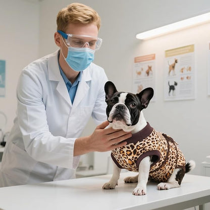 Kuoser Dog Surgery Suit, Comfy Dog Recovery Suit Female Doggie Onesie for Surgery, Post Op Protective Onesie, Soft E-Collar Alternative for Cats & Puppies, BrownLeopard XS