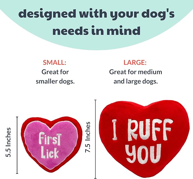 Huxley & Kent Funny Dog Toy w/Squeaker – Power Plush Squeaky Dog Toys for Small, Medium & Large Dogs – Soft Stuffed Animal for Indoor Play & Fetch - First Lick Heart, Large