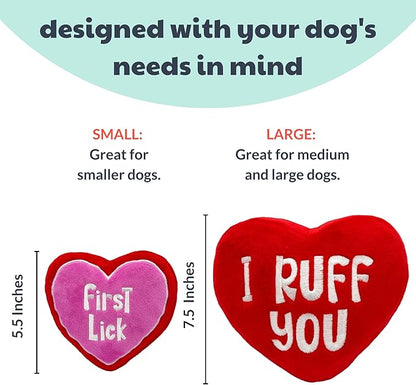 Huxley & Kent Funny Dog Toy w/Squeaker – Power Plush Squeaky Dog Toys for Small, Medium & Large Dogs – Soft Stuffed Animal for Indoor Play & Fetch - First Lick Heart, Large
