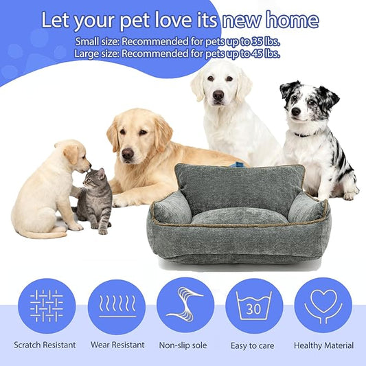 RAFASAFA Small Dog Bed, Washable Pet Bed with Removable Cover, with Sides, Carry Handle & Side Pockets .Plush Chenille Orthopedic Pet Bed Couch for Small Breed Dogs & Cats Calming