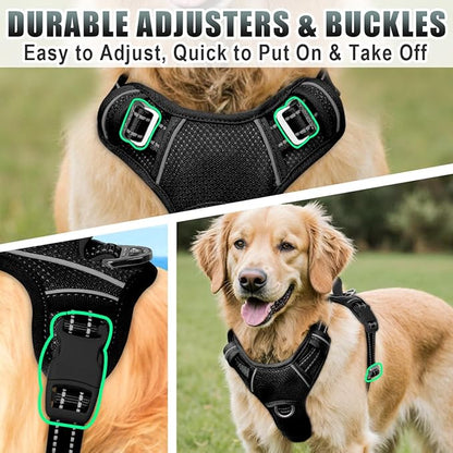 BARKBAY No Pull Dog Harness Large Reflective Dog Harness with Front Clip and Easy Control Handle for Walking Training Running with ID tag Pocket(Black,M)
