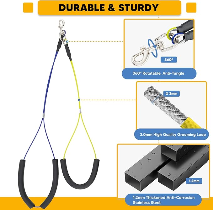 Adjustable Dog Grooming Arms with Anti-Slip Powerful Metal Clamp,Portable Pet Grooming Arm for Table with 1 Loop Noose & Two No Sit Haunch Holder,Grooming Restraint for Small Medium Dogs/Cats at Home