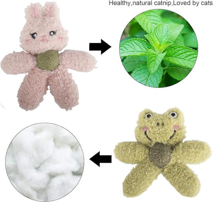 Gavpepy Cat Toys with Catnip Kitten Chew Bite Supplies Boredom Relief Fluffy Kitty Teeth Cleaning Chewing Cat Lovers Interactive Plush Gift (Frog)