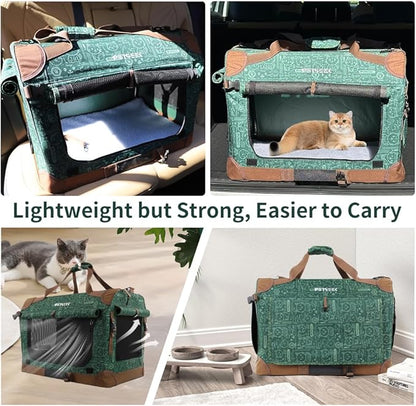 Petseek Extra Large Cat Carrier Soft Sided, Portable Small Dog Carrier for 2 Cats, 24"x16.5"x16" Car Travel Folding Comfortable Design, Green
