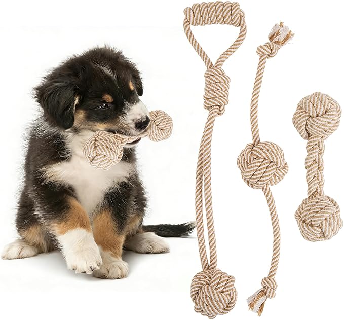 PATTEPOINT Dog Rope Toy for Small Dog 3pcs, Natural Chew Toys for Puppy, Medium & Small Dogs, Tug of War Rope for Puppies Clean & Relieve Teething