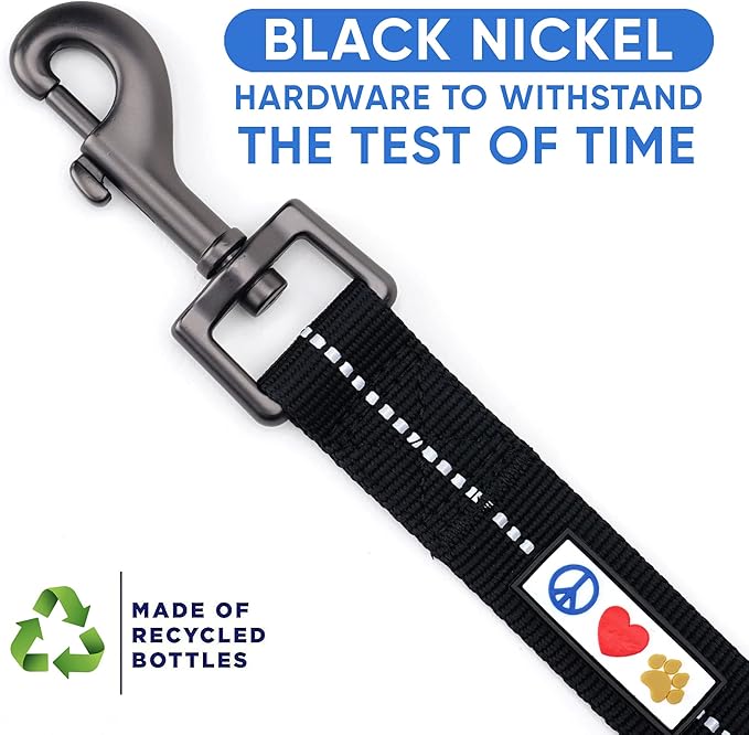 Pawtitas Black Dog Leash 6 ft M/L Reflective Durable Lightweight Recycled Lead for Medium or Large Dogs and Puppies