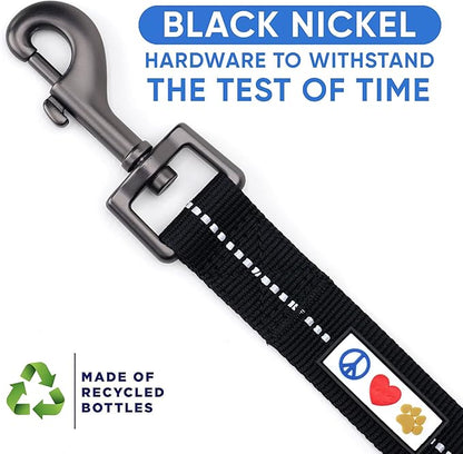 Pawtitas Black Dog Leash 6 ft M/L Reflective Durable Lightweight Recycled Lead for Medium or Large Dogs and Puppies
