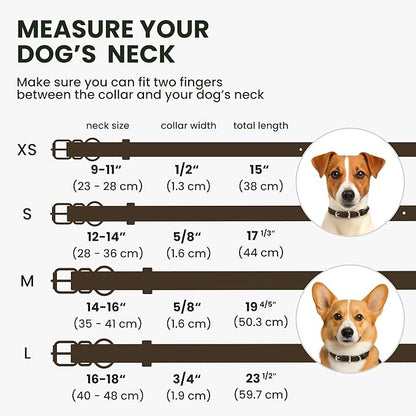 BRONZEDOG Rolled Leather Dog Collar for Small Medium Large Dogs with QR ID Tag (XS: 9-11 Inch, Coffee Brown)