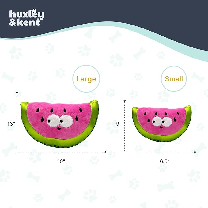 Huxley & Kent Funny Dog Toy w/Squeaker – Power Plush Squeaky Dog Toys for Small, Medium & Large Dogs – Soft Stuffed Animal for Indoor Play & Fetch - Fetchies® Walter Melon, Large