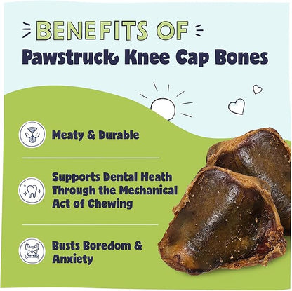Pawstruck Natural Knee Cap Dog Bones - Treats for Aggressive Chewers, Low Fat & High Protein Chews, Beef Flavor, Long-Lasting Rawhide Alternatives - 10 Pack, Packaging May Vary