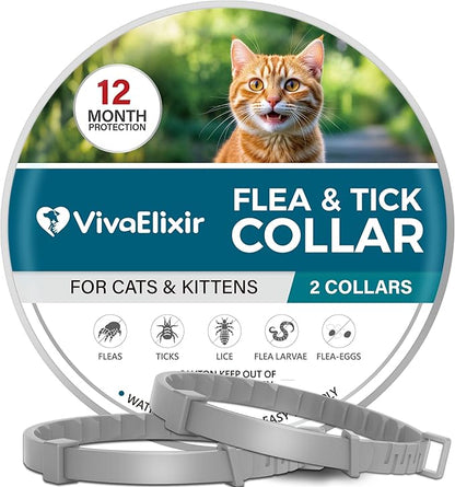 Flea and Tick Collar for Cats– 8-Month Protection – Adjustable & Waterproof – Safe, Long-Lasting Repellent for Fleas, Ticks, Lice & Mosquitoes – Fits Small, Medium & Large Cats 2pack
