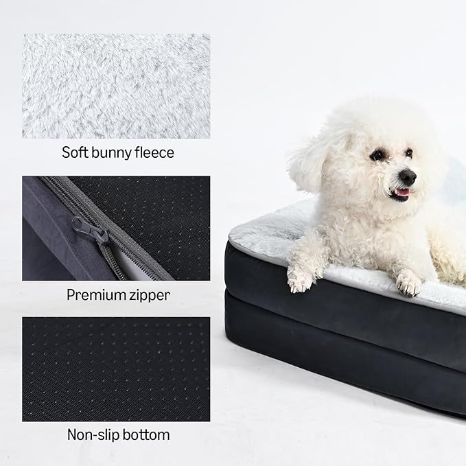 Amazon Basics Washable L-Shaped Dog Bed for Large Dogs, Anti-Slip Pet Sofa Bed for Indoor Dogs, Crate Bed, 42x30x8 Inches, Gray, Large