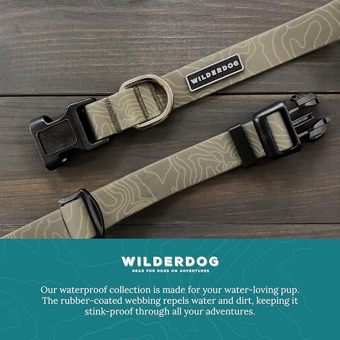 Wilderdog Waterproof Dog Collar- Repels Water & Dirt - Large 17"-24" - Olive