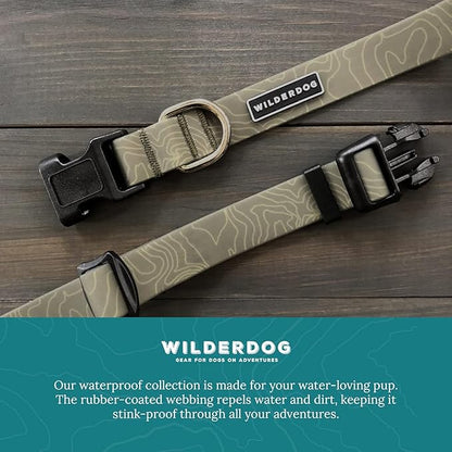 Wilderdog Waterproof Dog Collar- Repels Water & Dirt - Large 17"-24" - Olive