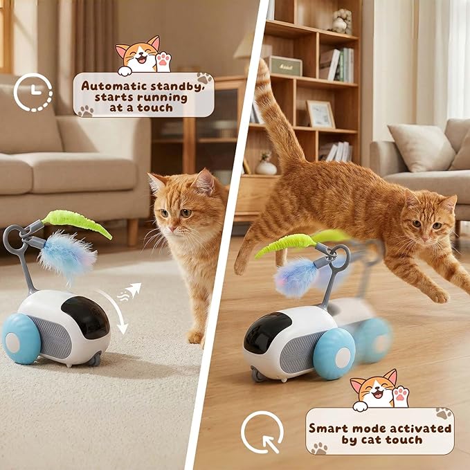 SDWUBQ Interactive cat Toy, Rechargeable, Automatic Moving Kitten Toy, New Type of cat Toy with Tail, Touch-Activated Kitten Toy for Play, Suitable for Indoor Boredom Relief for Adult Cats (Blue)