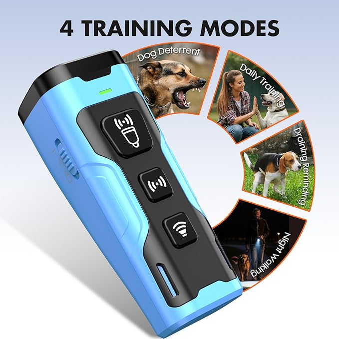Dog Bark Deterrent Device, 3X Ultrasonic Anti Barking, 6 Training Modes 23 FT Range Barks No More Indoors Outdoors Behavior Correct Safe & Humane Rechargeable Compact Bark Control for Dogs (Blue)