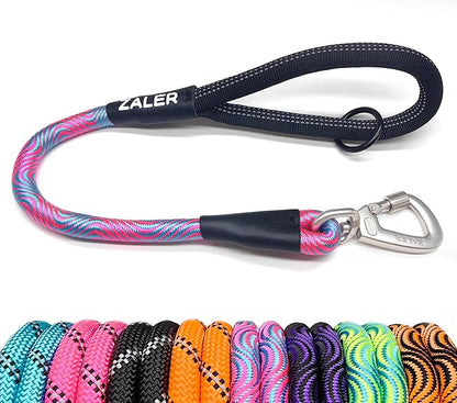 ZALER Short Dog Leash, 18 Inches Rope Traffic Leashes for Dogs, Reflective Dog Lead with O-Ring, Heavy Duty Pet Leash for Large and Medium Dogs (18'' Blue Pink)
