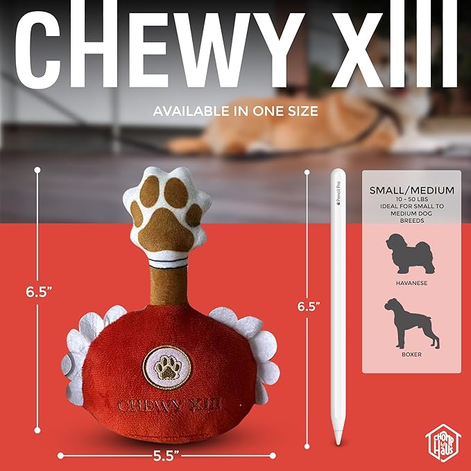 Chomp Haus Chewy XIII – Luxurious Plush Dog Toy with Squeaker, Premium Fabric, Embroidered Details, Designer-Inspired Chew Toy, Fun Gift for Small to Medium Dogs & Dog Lovers