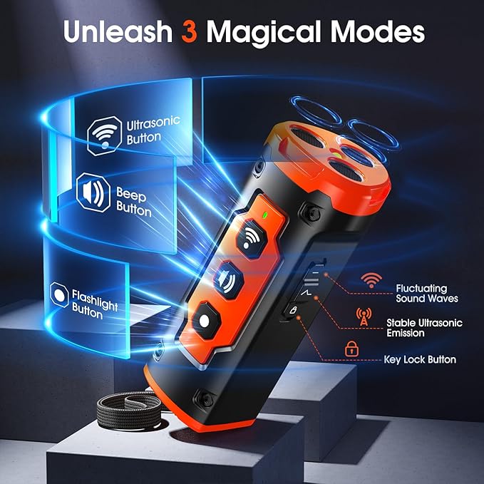 JTJTXL 1-Touch Dog Bark Deterrent Devices with 3 Sonic Heads,Portable 50ft Range Anti Barking Device for Dogs,Rechargeable & Safe Dog Training Tool with Flashlight,Helps Improve Dog's Behavior Orange