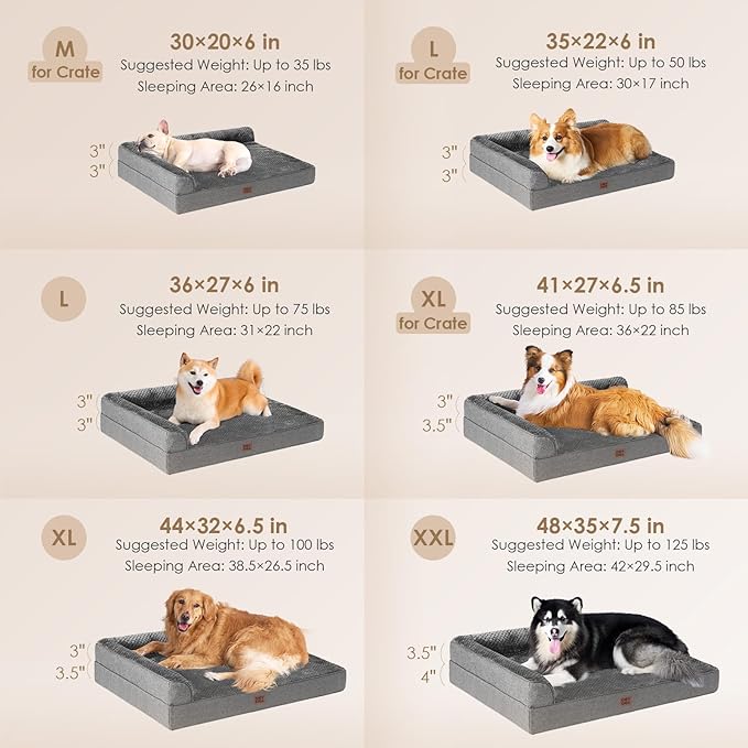 EHEYCIGA Extra Large Dog Bed Othorpedic, Memory Foam XL Dog Bed with Washable Removable Cover, Waterproof Pet Sofa Couch XLarge Size Dogs with Nonskid Bottom, 44x32x6.5, Dark Grey