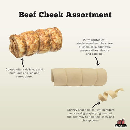 Redbarn Pet Products All-Natural Large Beef Cheek Rolls for Dogs, Chicken & Carrot Glazed - Single Ingredient Grain-Free Chew Treat Naturally Rich in Collagen - Packaging May Vary, Pack of 4