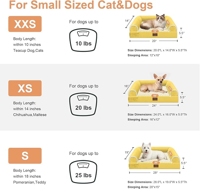 Small Dog Bed Orthopedic Washable: Beds Bolster Small Sized Dogs Bed Egg Crate Foam Couch Sofa Waterproof with Removable Cover - Ginger