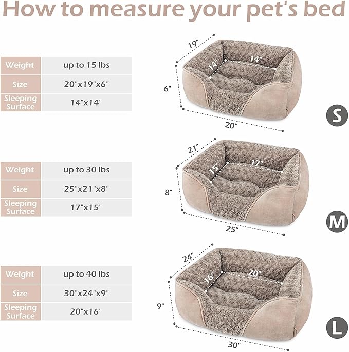 INVENHO Medium Dog Bed for Large, Small Dogs - Rectangle, Washable, Orthopedic, Soft, Calming, Durable Pet Cuddler with Anti-Slip Bottom (M: 25"x21"x8")