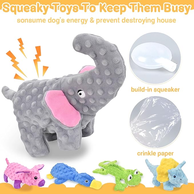 LECHONG No Stuffing Dog Toys for Aggressive Chewers, Squeaky Dog Toys for Large Medium and Small Dogs, Puppy Dog Chew Toys to Keep Them Busy Pack of 5