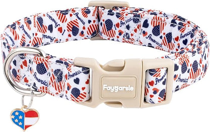 Faygarsle Patriotic American Flag Dog Collar Red White Blue Pattern Summer Design for Small Medium Large Dogs S