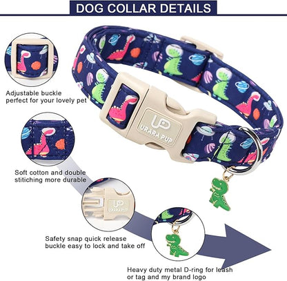 UP URARA PUP Summer Dog Collar-Dinosaur Dog Collars with Planet-Cute Blue Summer Pet Dollar-Soft, Adjustable & Stylish for Small/Medium Dogs