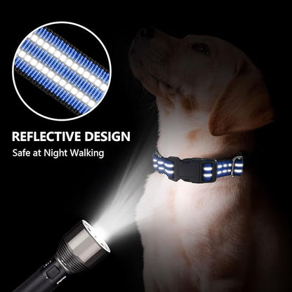 Hikiko Martingale Collar for Dogs Reflective Nylon Dog Collar with Quick Release Buckle Adjustable Training No Slip Dog Collar (Small, Blue)