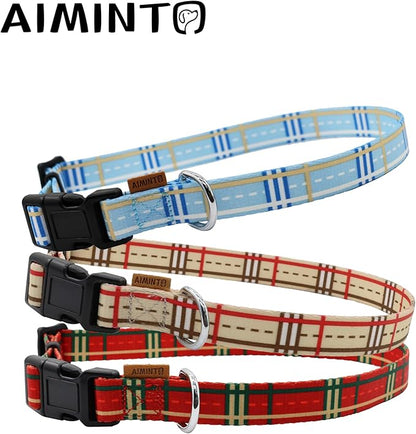 Dog Collar, Cute Stripe Pattern, Soft and Adjustable Collar with Quick Release Buckle (S (Neck 11-18", Width 5/8"), Stripe Blue)