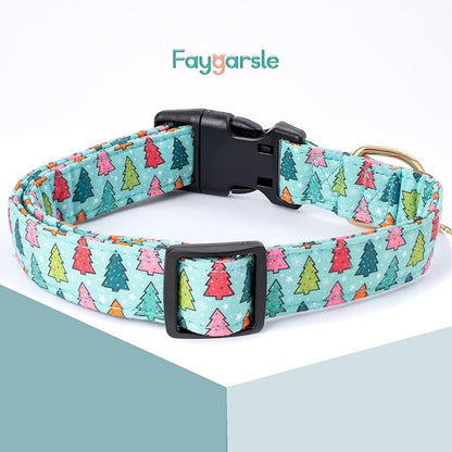 Faygarsle Green Dog Collar with Charm Design Christmas Theme Pattern for Small, Medium, Large Dogs - Cute, Stylish Collar for Girl, Boy Dogs - XS