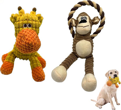 Plush Wrinkled Squeaky Dog Toy,2-Pack The Best Durable Teething Puppy Rope Chew Toy Keeps Them Busy Playing Hide-and-Seek Suitable for Puppy, Medium Dogs and Large Dogs (Yellow & Brown)