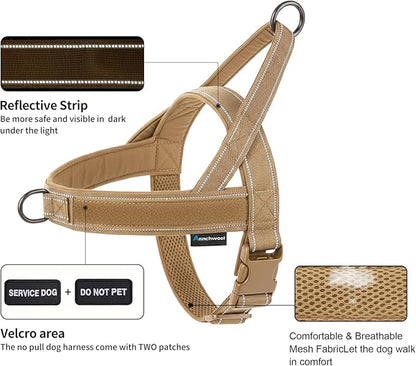 Annchwool No Pull Dog Harness,Heavy Duty Reflective Collar & Leash Set-Leash with Double Handle & Car Seatbelt Clip-Easy Control for Walking Training Medium Large Size Dogs(Brown,S)