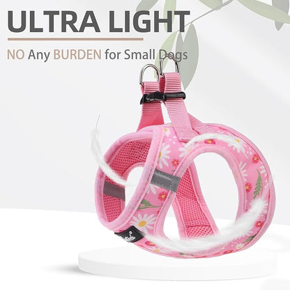 PUPTECK Dog Harness and Leash Set for Small Medium Dogs No Pull Step-in Soft Mesh Puppy Cat Vest Harnesses Reflective at Night, Pink Floral, M