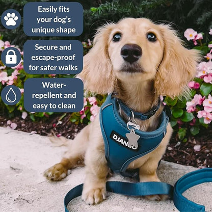 DJANGO Adventure Dog Harness - Stylish and Durable Large Dog Harness for Outdoor Adventures and Everyday Wear - Indigo Blue Neoprene Adjustable Harness for Dogs with Reflective Piping & Brass D-Ring
