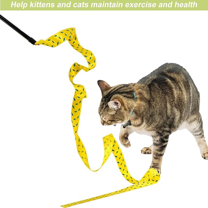 URMYONLY Interactive Cat Toy Wand with Crinkle, Cat Teaser Wand Rainbow String for Bored Indoor Adult Cats and Kittens (6 Pack)