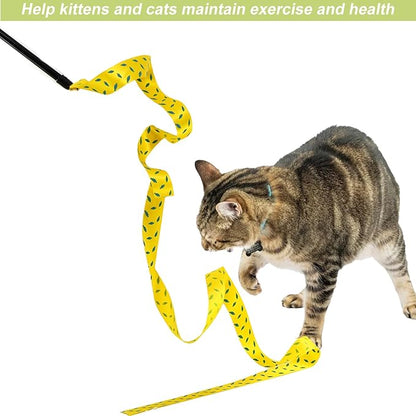 URMYONLY Interactive Cat Toy Wand with Crinkle, Cat Teaser Wand Rainbow String for Bored Indoor Adult Cats and Kittens (6 Pack)