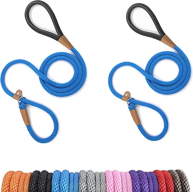 lynxking 6 FT Dog Leash Slip Lead 2 Pack Strong Heavy Duty Braided Dog Training Leash No Pull Training Lead Leashes for Medium Large and Small Dogs