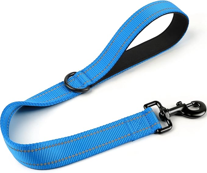 Joytale Strong Short Dog Leash 2FT, 1.2 Inch Wide, Heavy Duty, Padded Handle for Traffic Control, Reflective Leash for Medium and Large Dogs Walking Training, Aqua Blue