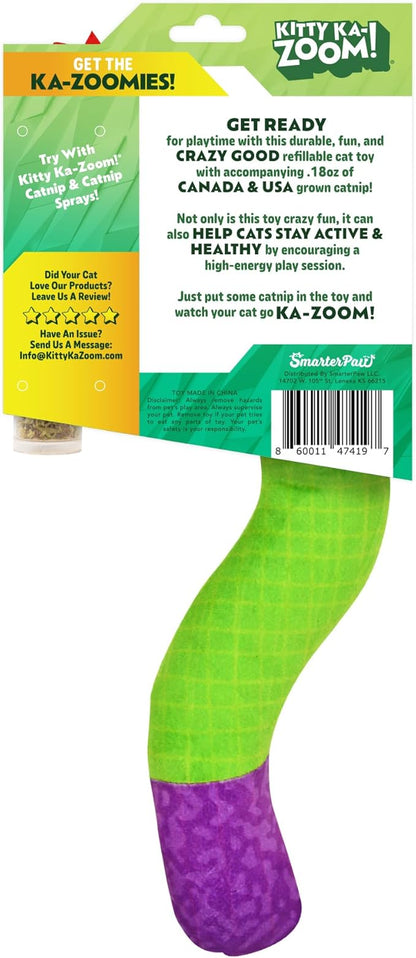 KITTY KA-ZOOM ZOOMIE Snake Kicker - Refillable Catnip Toy + Catnip | High Potency Hand Harvested Fresh | Soft Plush for Engaging Play