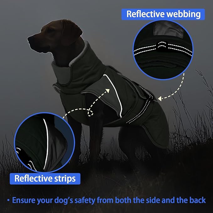 MIGOHI Warm Dog Jacket - Waterproof Small Dog Coat with Furry Collar, Windproof Dogs Fleece Vest, Reflective Cold Weather Coats for Small Dogs, Adjustable Buckle, Poodle,S,ArmyGreen