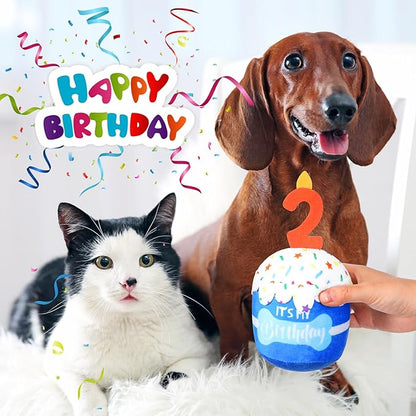 Dog Birthday Cake Toy Accessories for Girl Boy Gifts, Squeaky Plush Toy for Dog Birthday Party Decor Favor for Large, Medium and Small Dogs(2nd,Blue)