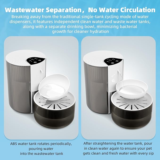 Wireless Cat Water Fountain No Filters, Automatic Wastewater Separation Pet Water Fountains for Cats Indoor, Quiet 3.5L Cat Dog Water Dispenser Rechargeable Kitty Drinking Fountains - for Pets