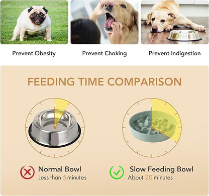 Ceramic 3.2 Cup Dog Bowl Slow Feeder, 9.5 inch Slow Pet Food Dish for Large Dog, Stop Bloat, Preventing Choking(Single Bowl,Light Green)