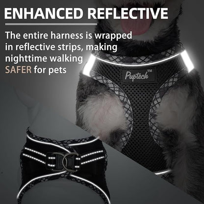 PUPTECK Dog Harness and Leash Set for Small Medium Dogs No Pull Step-in Soft Mesh Puppy Cat Vest Harnesses Reflective at Night, Upgraded New Black XS